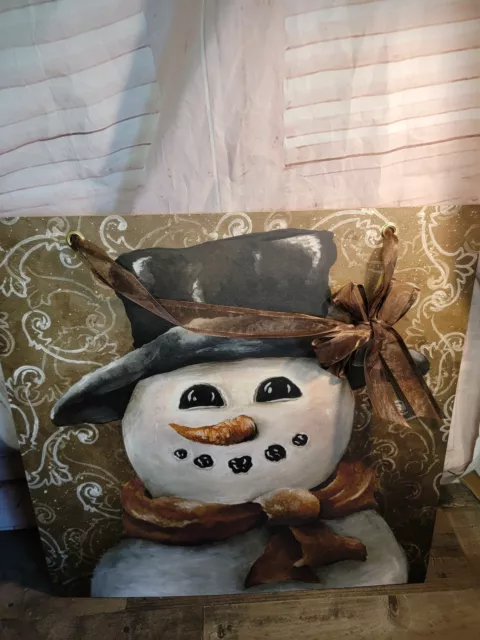 Wooden Snowman smiling xmas decor scarf
