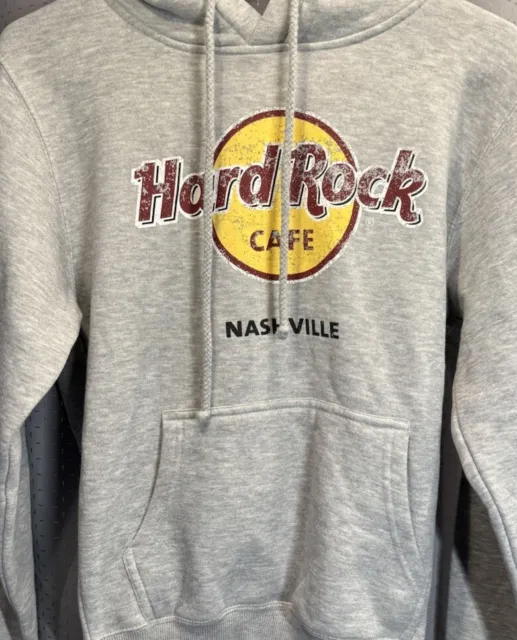 Hard Rock Cafe Hoodie Mens Small Gray Nashville Pullover Sweater Pocket Vintage
