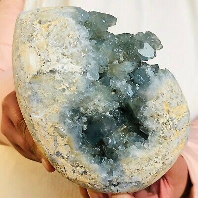5.69LB Natural Blue Celestite Geode Quartz Crystal Mineral Specimen Healing C627