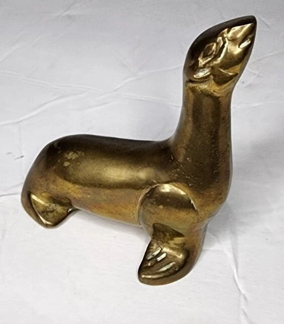 VINTAGE HEAVY SOLID Brass Seal Figurine Paperweight Brutalist Style £40