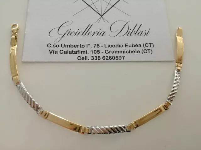 BRACCIALE Uomo In ORO 18 Karati 750% Bicolore GIALLO E BIANCO Modello Semirigido