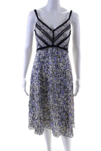 Jason Wu Womens Silk Floral V-Neck Sleeveless A-Line Midi Dress Gray Size 0