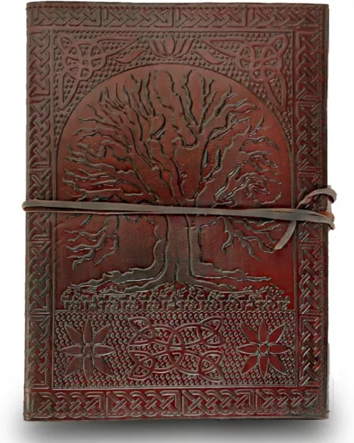 Handmade Large 10" Embossed Leather Journal Celtic Tree Of Life blank personal