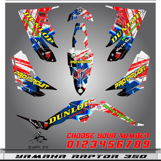Yamaha Raptor 350 graphics kit 2004 2006 2009 to 2014 decals stickers atv utv