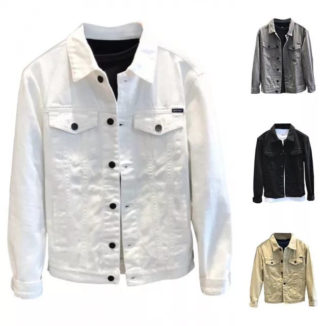 Hommes Denim Jean Veste Solide Premium Coton Bouton Up Slim Fit Punk Manteau 《