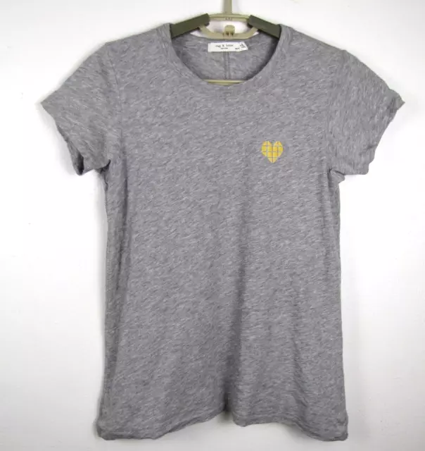 rag & bone Women's XSmall Grey Heather Cotton Short Sleeve Heart Motif Tee