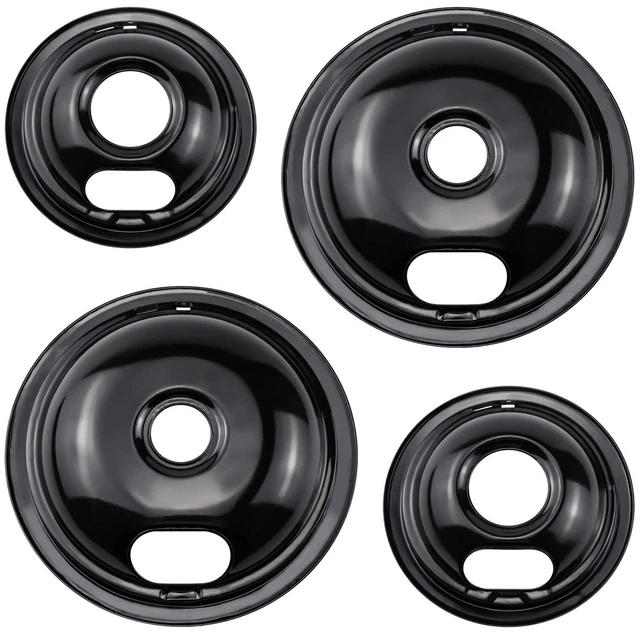 2 x 8-Inch + 2 x 6 Inch Range Burner Drip Pan Bowls Porcelain Include Drip Pans