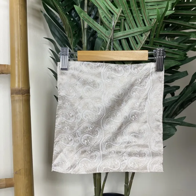 Silk Handkerchief Mens Beige Square Scarf Paisley Print
