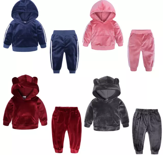 Felpa con cappuccio in velluto bambino ragazze bambino top pantaloni set tuta