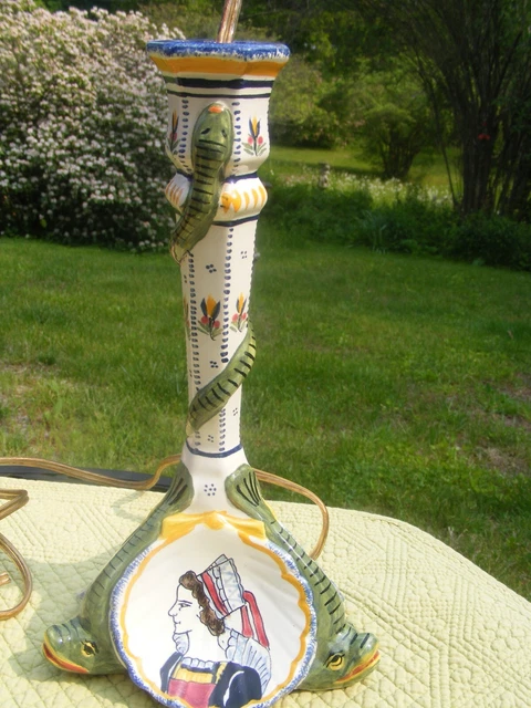 Henriot Quimper Candlestick Lamp Base Dolphin Shells and Snake