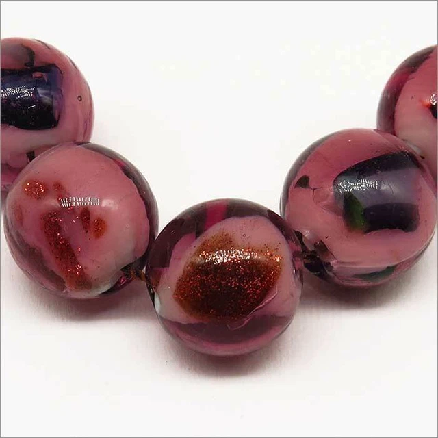 Lot de 4 Perles Rondes Artisanales en Verre Lampwork 12mm Améthyste Style Murano