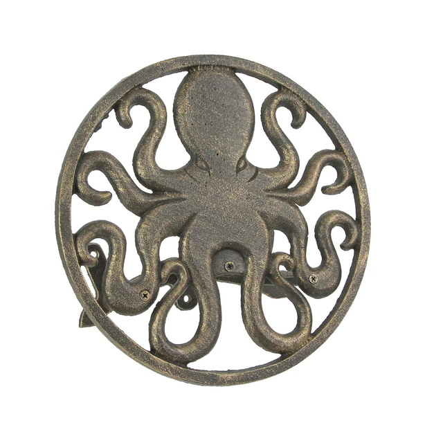 Zeckos Cast Iron Octopus Decorative Wall Mounted Hanging Garden Hose Holder