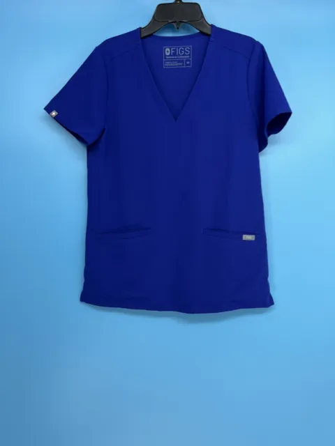 XS Excellent FIGS Technical Collection Casma Women's Blue V-Neck Nurse Scrub Top