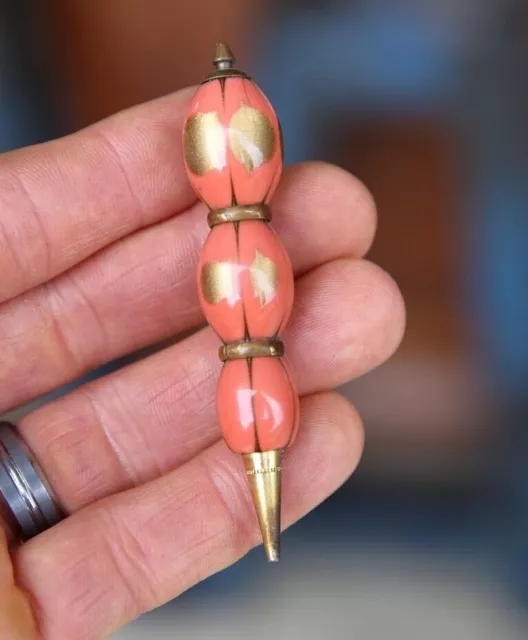 Vintage Mechanical Pencil Art Deco Pink and Gold Miniature RARE