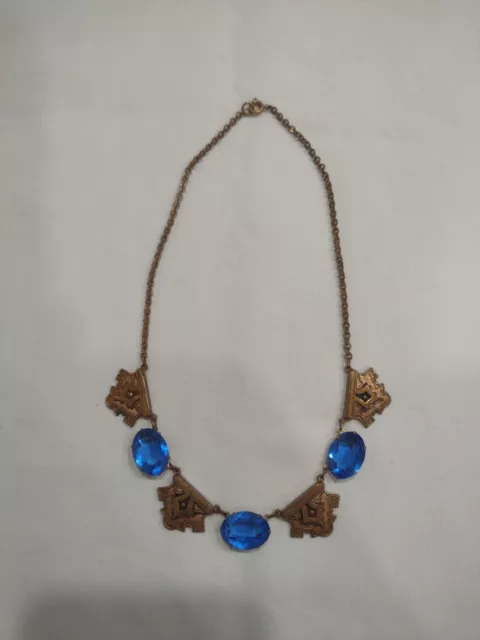Antique Art Deco Blue 🔵 Crystal Lavaliere Lavaliere Necklace Choker