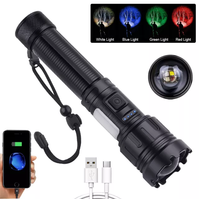 4 IN1 RGBW LED COB Super Bright Flashlight Zooma Hunting Light USB Rechargeable 3