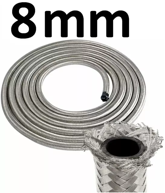 8mm Stainless Steel Braided Nitrile Rubber Fuel Hose Line Diesel Petrol Hose