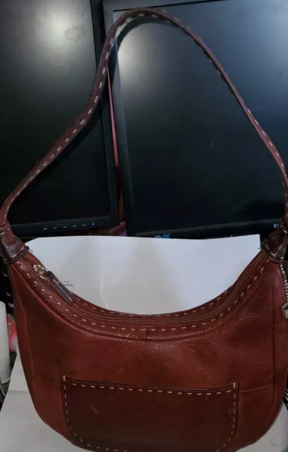 fossil brown genuine leather hobo handbag