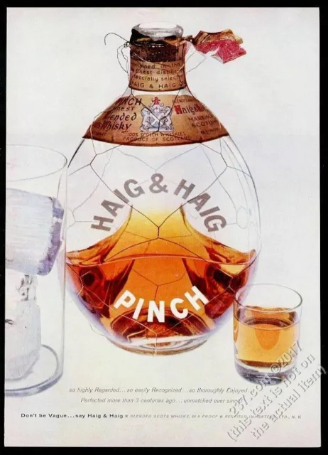 1955 Haig & Haig Pinch Scotch Whisky bottle shot glass photo vintage print ad
