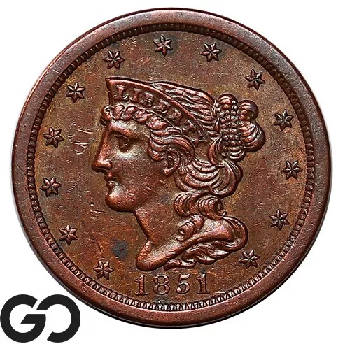 1851 Half Cent, Braided Hair, Choice Uncirculated++