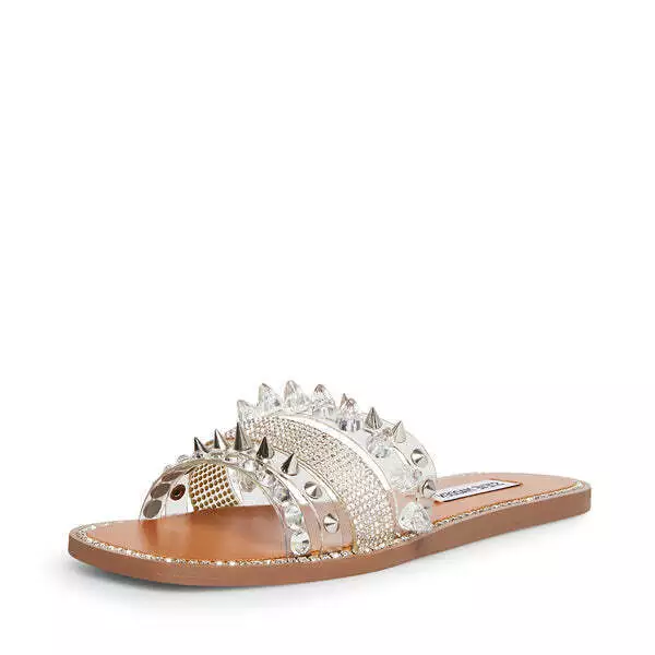 Steve Madden Leandra Clear Embellishment Detailed Squared Toe Slip On Sandals