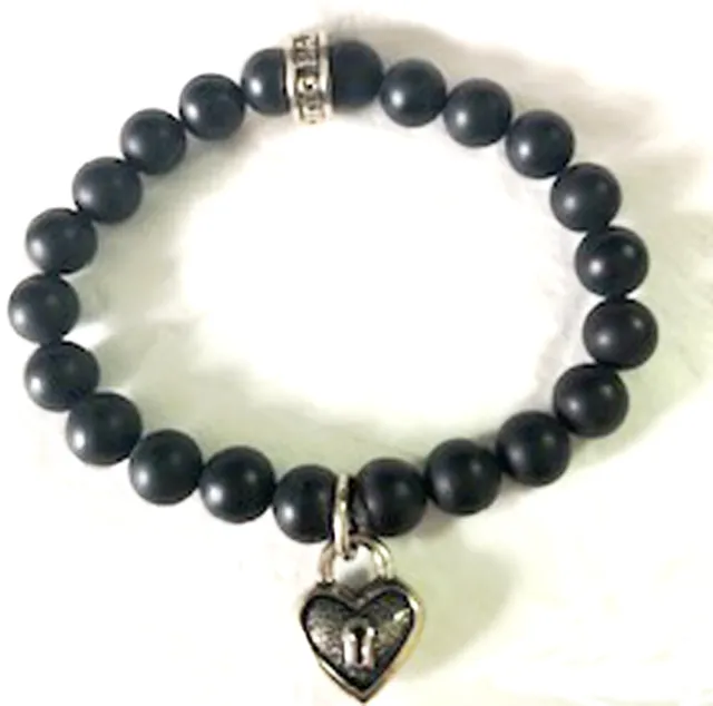 KING BABY  Bracelet KEY to Your HEART  Sterling Charm Stretch Onyx Bead BRACELET