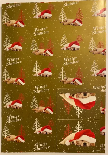 Winter Slumber Yellow Labrador Puppy Dog in Santa Hat Christmas Gift wrap & tags