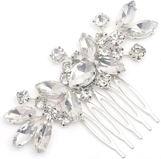 Pettine Clip Sposa Argento Con Strass - Accessorio Capelli Matrimonio Donna - Foto 7