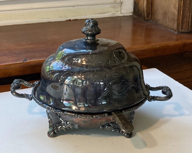 Covered Jelly or Relish Silverplate Dish w Orig. Glass Insert Arbour Silver Co.