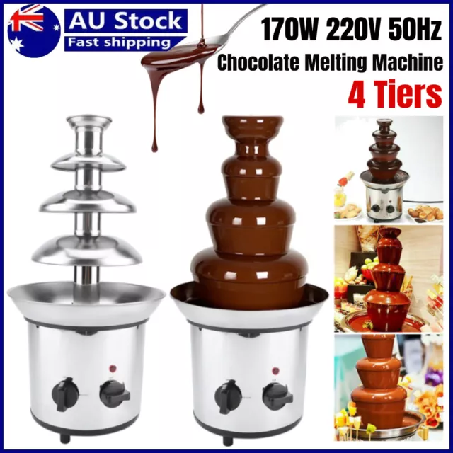 4 Tiers Chocolate Fondue Fountain Maker Melting Machine Waterfall for Dipping AU