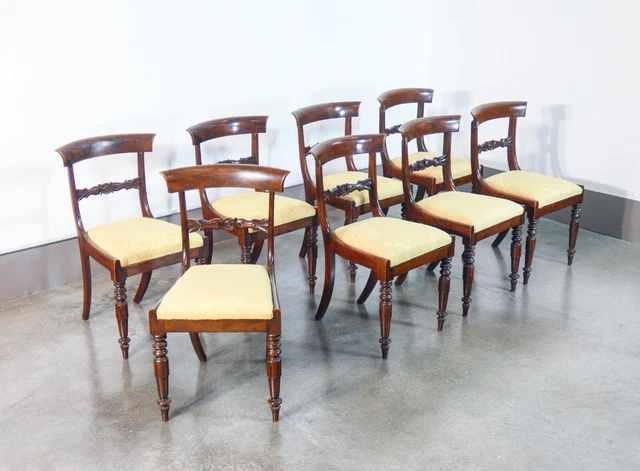 ⚜️ Set 8 Sillas Directorio Época 1800 Madera Haya Grabado De Comedor Salón