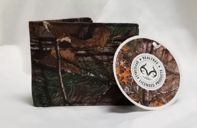 Realtree Camo Canvas and Genuine Leather Bifold Wallet With RFID Blocker