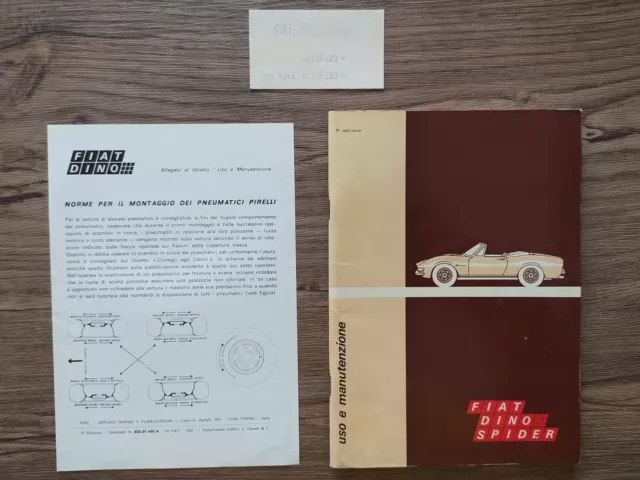 Fiat Dino Spider Manuale Uso E Manutenzione Auto Epoca Originale + 2 Allegati
