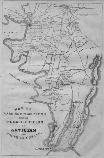 Antietam Battle Field Civil War Map Washington Maryland Harpers Ferry Sharpsburg