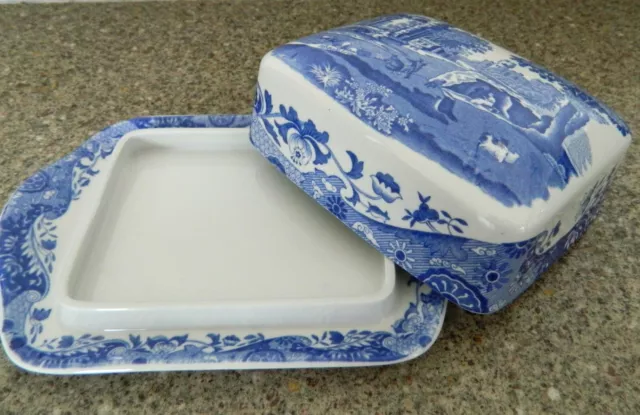Spode's Blue Italian Design Butter Dish + Cover - Vgc