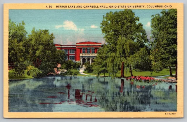 Columbus Ohio OH State University Campbell Hall & Mirror Lake Linen Postcard
