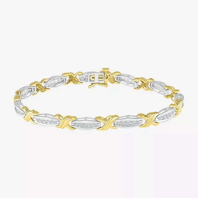 1.00CT Round Cut Simulated CZ "X-Bar" Link Tennis Bracelet in 14K Gold Plated 7"