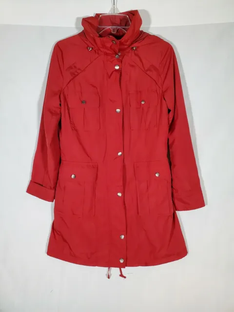 Cole Haan Red Hooded Packable Water Resistant Rain Coat Jacket Womens Small