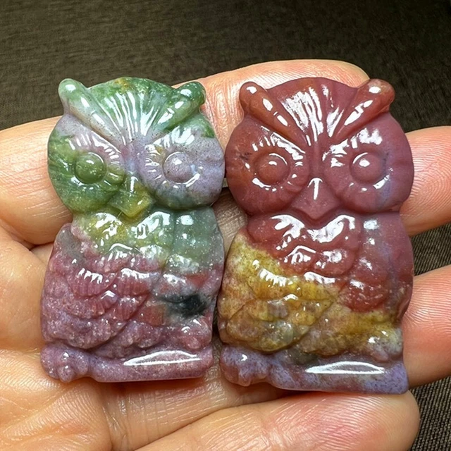 1 Pc Natural Ocean Jaspe Owl Hand Carved Quartz Crystal Skull Reiki Healing