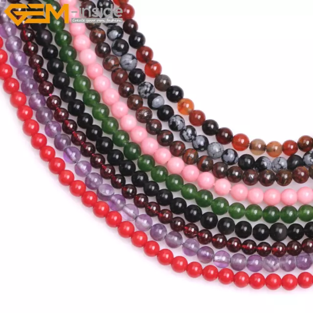 2mm 3mm 4mm Natural Gemstones Round Tiny Small Spacer Beads Jewelry Making 15"