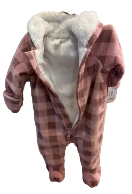 Old Navy INFANT GIRLS PINK PLAID FLEECE SNOWSUIT BUNTING SIZE 3-6 Months NWT 3