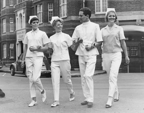 Trouser Suits For Male And Female Nurses Seymour Hall London 1966 Old Photo