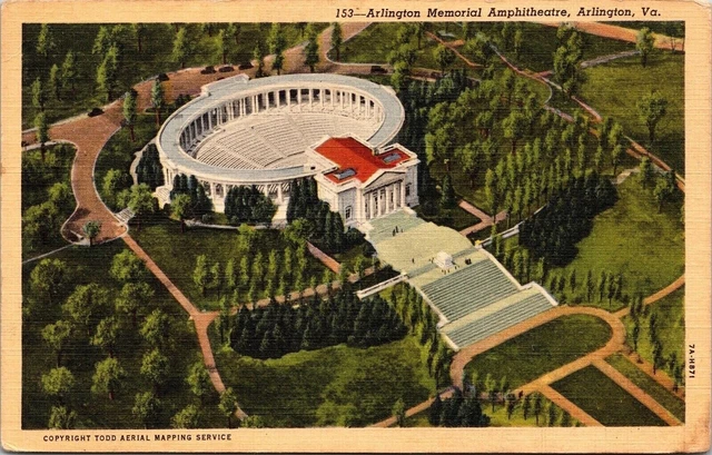 Arlington Memorial Amphitheatre Arlington Virginia Va Linen Aerial View Postcard