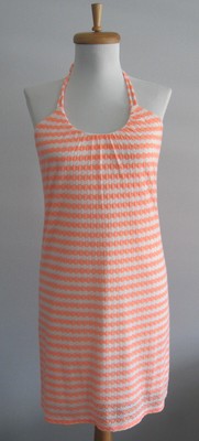 Small Victoria's Secret Halter Bra-Top Orange & White Beach Dress Cover-up