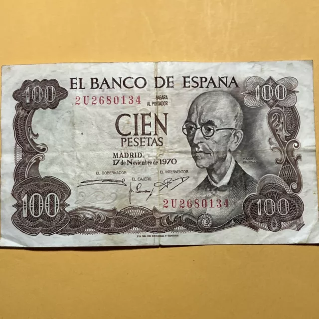 Spain 100 Pesetas VF Circulated Paper Money - P#152 - Dated 1970