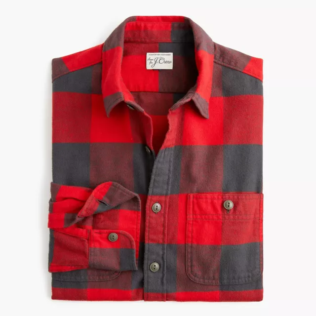 J.Crew Slim Midweight Herringbone Flannel Shirt in Buffalo Plaid | M | $118