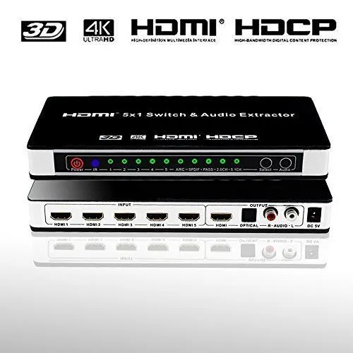 5x1 HDMI Switch Audio Extractor 4K Video Switcher Converter DVD Laptop PC to TV