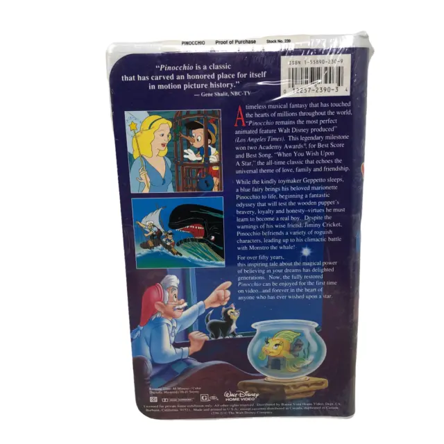 VTG Walt Disneys Masterpiece Pinocchio VHS Tape 239 V Sealed 4