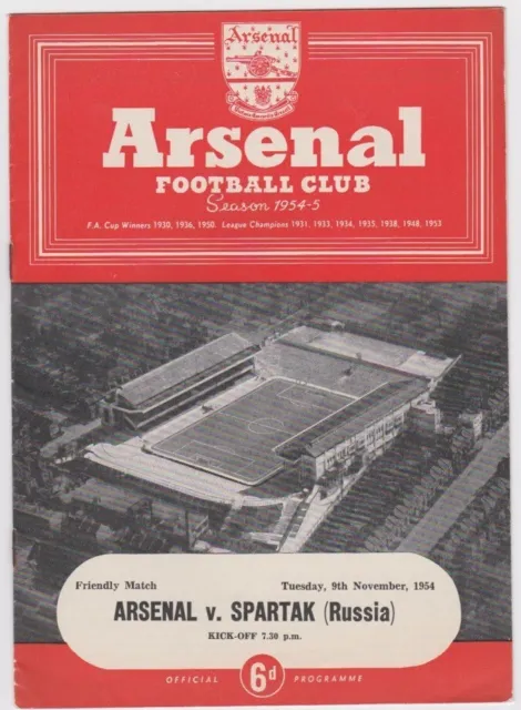 1954 / 55 Arsenal v Spartak Moscow Friendly match Programme - Fine condition