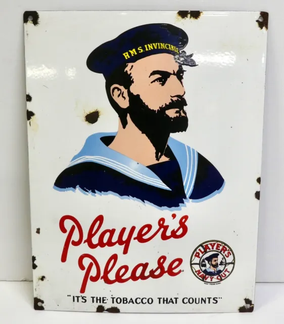 Large Players Please Enamel Sign HMS Invincible Sailor